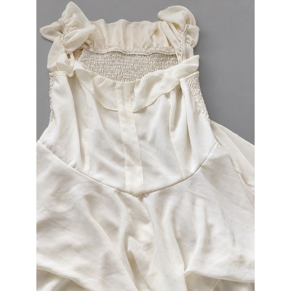 SHEIN Ivory White Ruffle Dress Womens Large US 8/10 Smocked Back Tiered